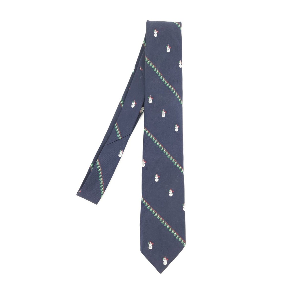 Barry Korman Navy Blue Green Stripe Snowman Men's Christmas Holiday Necktie